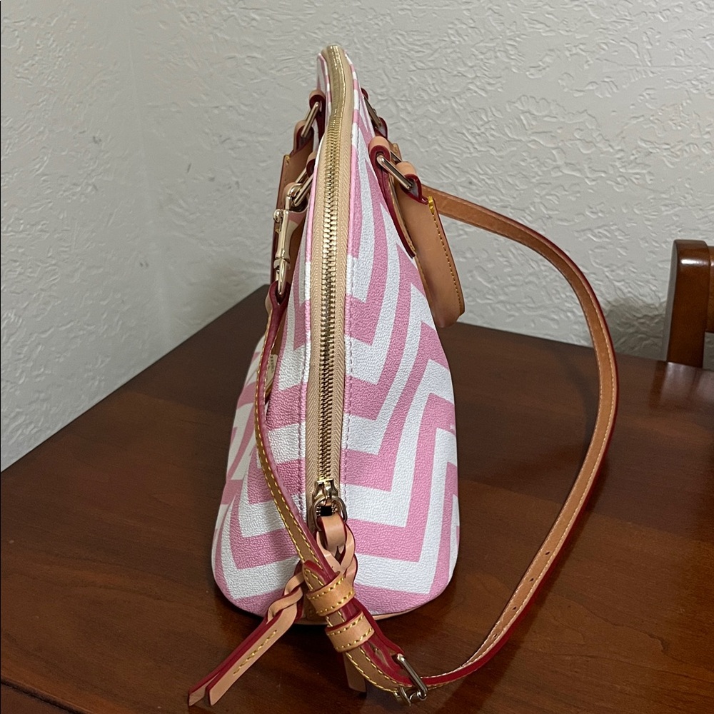 Dooney & Bourke Pink and White Chevron Satchel Set - Picture 2 of 12